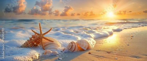 Careful examination of seashells washed ashore, each one a potential treasure, professional photography and light, Summer Background photo