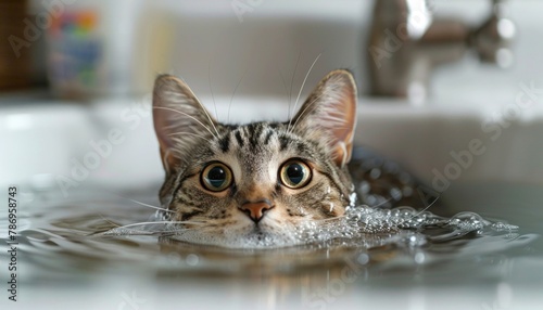 Care and affection: the cat in the bathroom enjoys a pleasant procedure