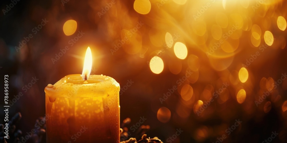 A single lit candle resting on a table. Ideal for adding warmth and ambiance to any project A single lit candle resting on a table. Ideal for adding warmth and ambiance to any project