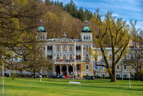 Historic hotel building in small Czech UNESCO spa town Marianske Lazne (Marienbad) - Czech Republic, Europe