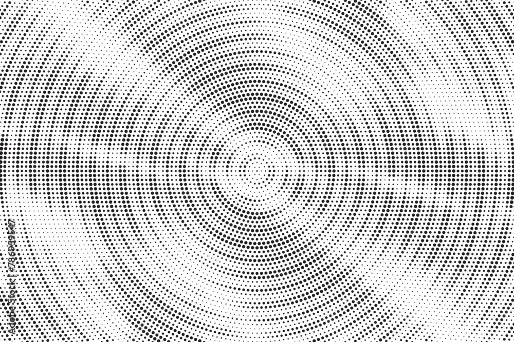 Radial halftone gradient background. Dotted concentric texture with fading effect. Black and white circle shade wallpaper. Grunge rough vector. Monochrome backdrop for various purpose. Radial halftone gradient background. Dotted concentric texture with fading effect. Black and white circle shade wallpaper. Grunge rough vector. Monochrome backdrop for various purpose.