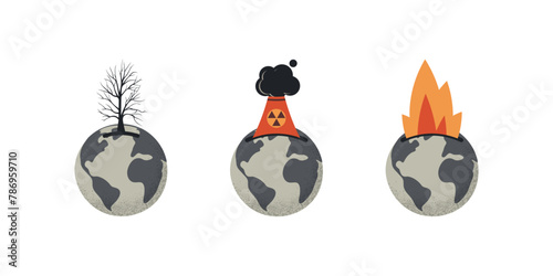 Global warming and climate change concept.Earth with polluted of Ecology and environment background. Vector illustration.