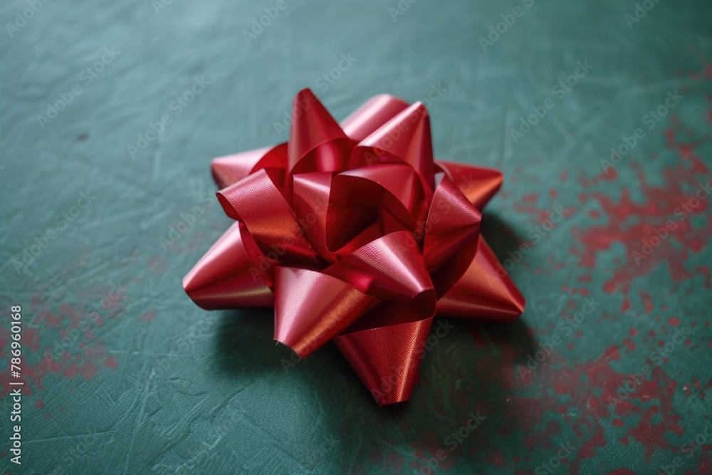 Simple red bow on a green background, perfect for holiday designs