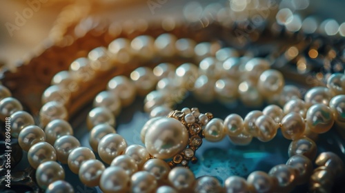 Close up shot of pearls on a table, perfect for jewelry or luxury concept
