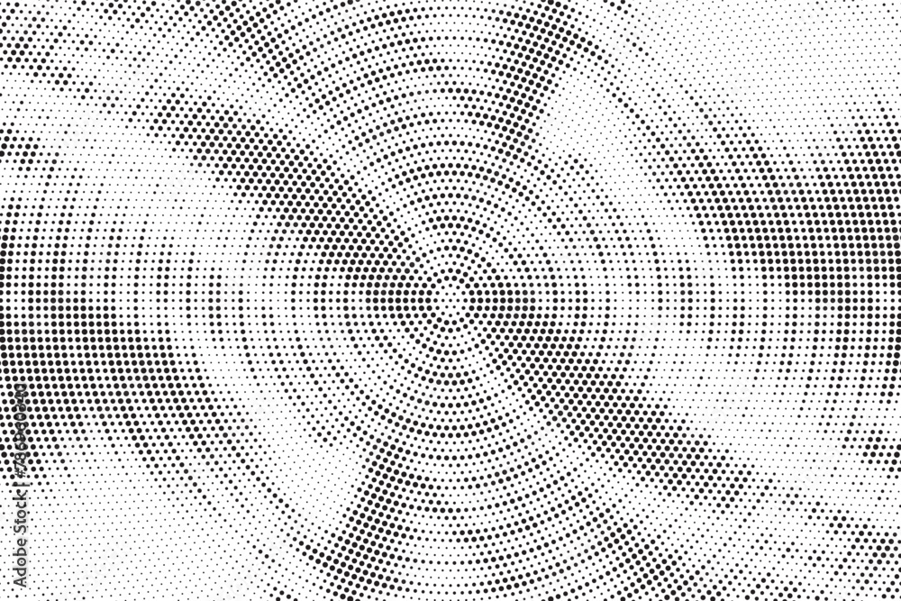 Radial halftone gradient background. Dotted concentric texture with fading effect. Black and white circle shade wallpaper. Grunge rough vector. Monochrome backdrop for various purpose. Radial halftone gradient background. Dotted concentric texture with fading effect. Black and white circle shade wallpaper. Grunge rough vector. Monochrome backdrop for various purpose.