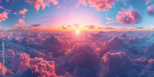 A beautiful sunset over a sea of clouds. Perfect for use as a background or in nature-themed designs #786960390
