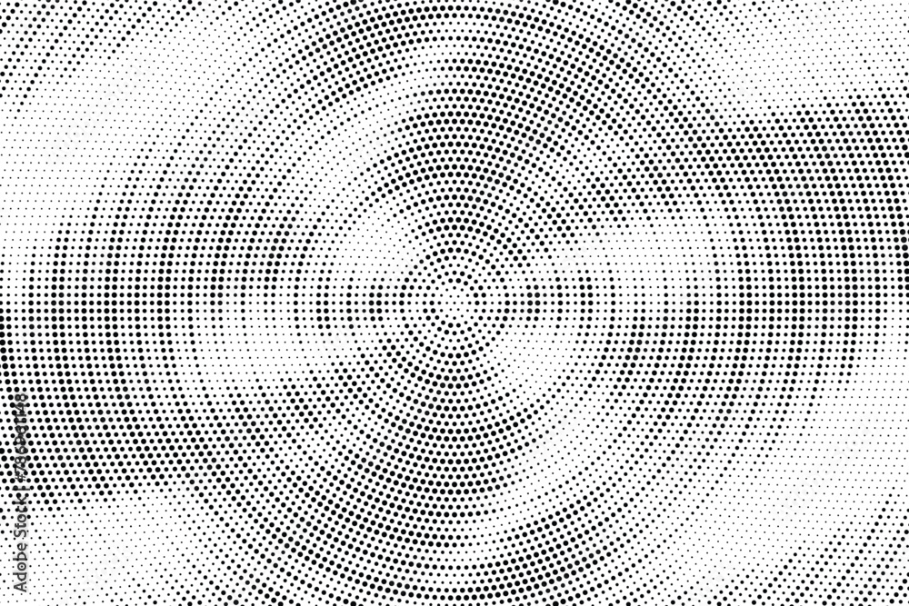 Radial halftone gradient background. Dotted concentric texture with fading effect. Black and white circle shade wallpaper. Grunge rough vector. Monochrome backdrop for various purpose. Radial halftone gradient background. Dotted concentric texture with fading effect. Black and white circle shade wallpaper. Grunge rough vector. Monochrome backdrop for various purpose.