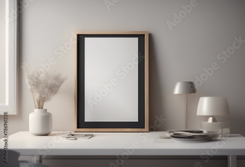 Frame mockup close up in empty interior background 3d render