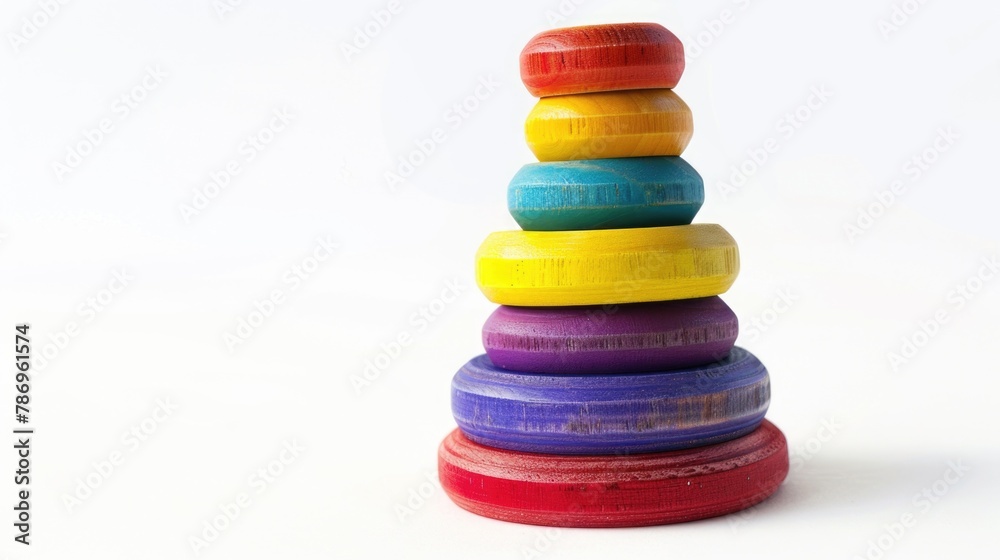 Colorful wooden toys stacked on top of each other. Suitable for educational and playful concepts Colorful wooden toys stacked on top of each other. Suitable for educational and playful concepts