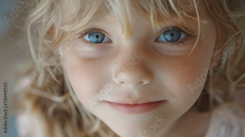 Close up shot of a child with striking blue eyes, perfect for family and parenting concepts