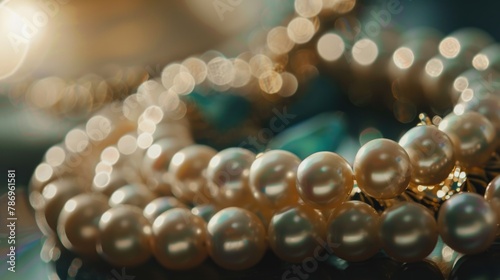 A close up of a bunch of pearls on a table. Ideal for jewelry or luxury concepts