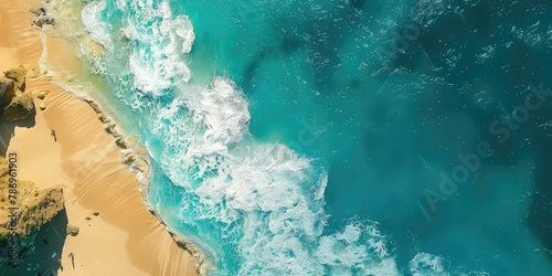 Beach and waves from top view. Turquoise water background from top view. Summer seascape from air. Top view from drone. Travel concept and idea © bagoesanggito