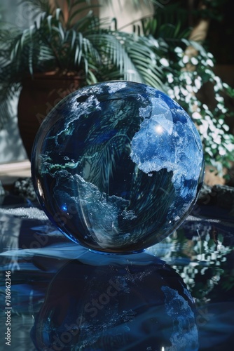 Glass globe sitting on top of a table, suitable for travel or education concept