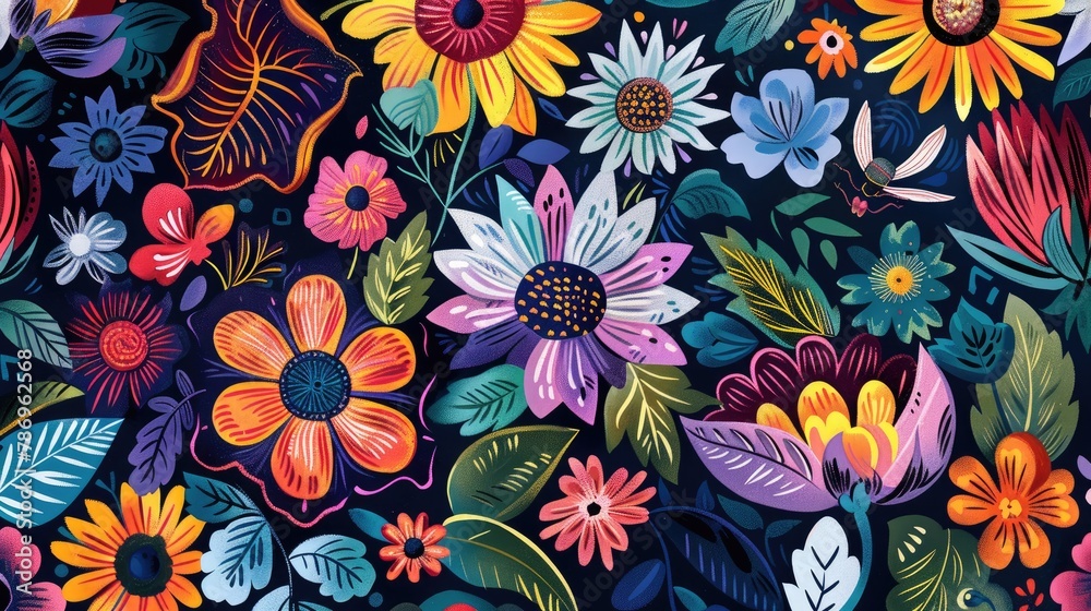 Fototapeta premium Full screen flowers, illustrations, background patterns.