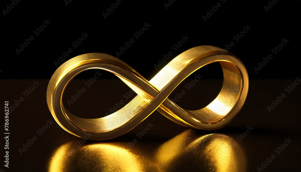 Golden infinite symbol shining in the dark Golden infinite symbol shining in the dark