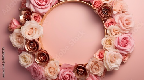 Wallpaper Mural Elegant and Romantic Roses Wreath Circle on a Pastel Colored Background Torontodigital.ca