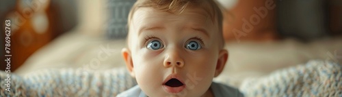 Closeup, photorealistic shot of a babys amusing surprise, natural lighting ,3DCG,high resulution photo