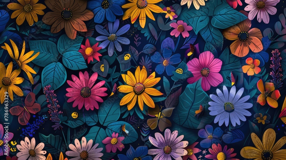 Full screen flowers, illustrations, background patterns.