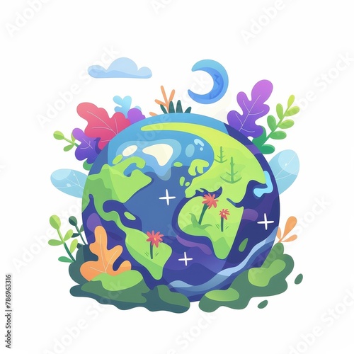 A colorful  cartoonish drawing of the Earth with a green