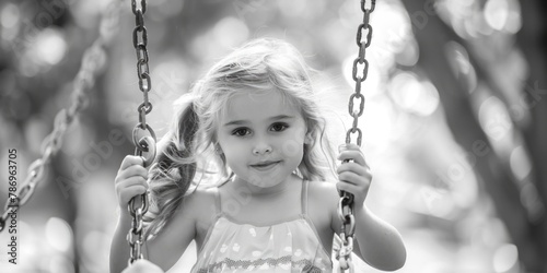 A little girl sitting on a swing. Perfect for family and childhood concepts