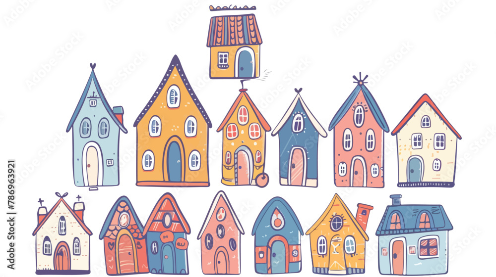 Doodle scandinavian style houses. Colored graphic vector