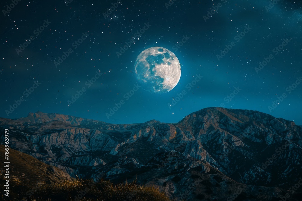 beautiful view of the moon from a distance at night, generative ai beautiful view of the moon from a distance at night, generative ai