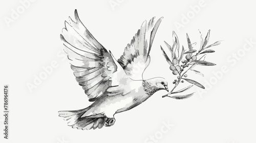 Fototapeta Naklejka Na Ścianę i Meble -  Dove of peace. Flying bird with an olive branch in bea