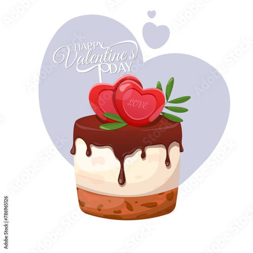 Cake with chocolate and red caramel heart