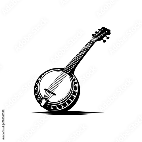 Rustic Rhythms: Black Vector Silhouette of a Banjo, Icon of Bluegrass and Folk Music- Banjo illustration- minimalist banjo vector silhouette.