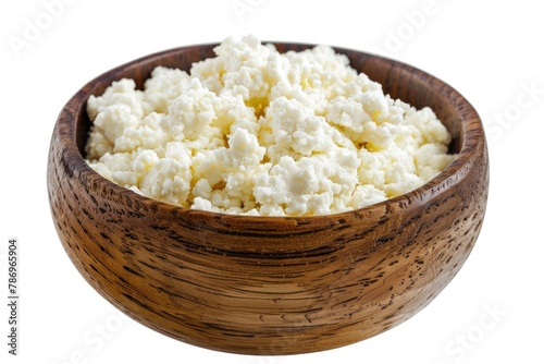 Wallpaper Mural A wooden bowl filled with cottage cheese on a white background. Suitable for food and dairy product concepts Torontodigital.ca