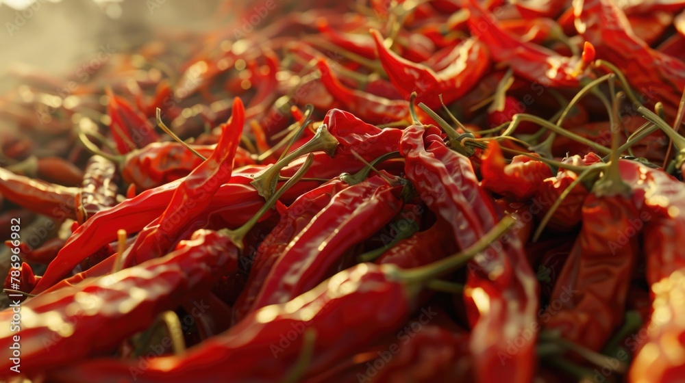 A pile of red hot peppers on a table, perfect for food-related projects A pile of red hot peppers on a table, perfect for food-related projects