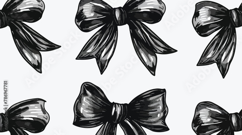 Four black Bow knots tie ups gift bows. Hand drawn tre