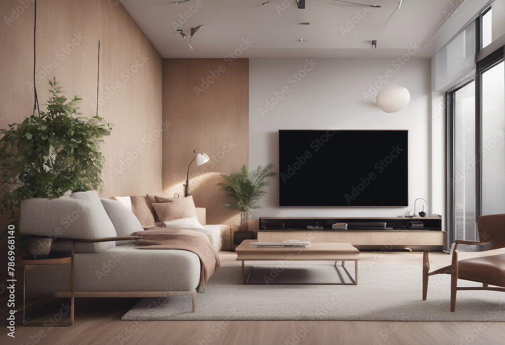 Home mock up cozy modern interior background 3d render Home mock up cozy modern interior background 3d render