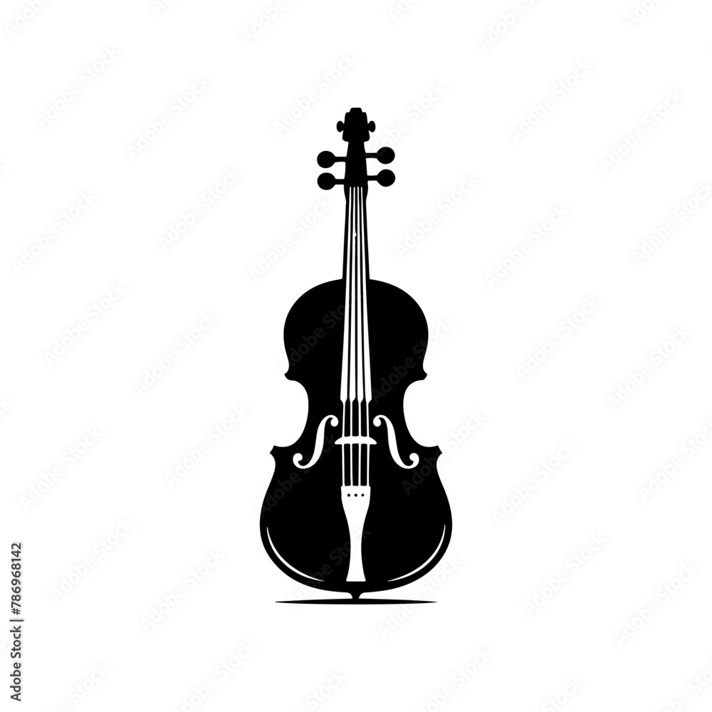 Fototapeta premium Black Vector Silhouette of a Cello, Symbolizing Classical Elegance and Rich Tones- Cello illustration- cello black vector silhouette