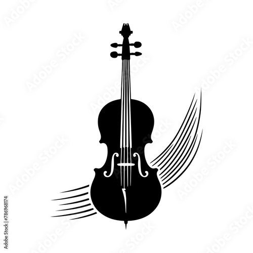 Black Vector Silhouette of a Cello, Symbolizing Classical Elegance and Rich Tones- Cello illustration- cello black vector silhouette