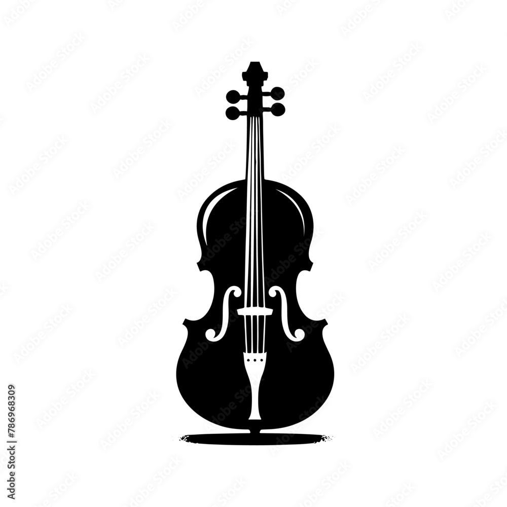 Fototapeta premium Black Vector Silhouette of a Cello, Symbolizing Classical Elegance and Rich Tones- Cello illustration- cello black vector silhouette