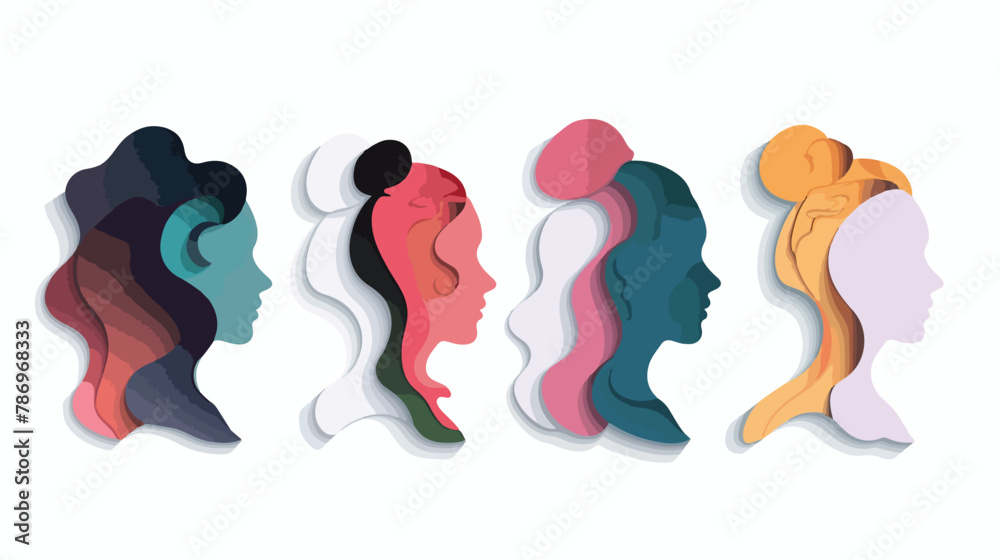 Set of women silhouettes and Four objects. Abstract