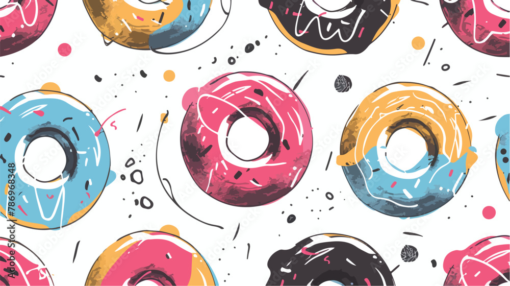 Four bright donut shapes and objects. Different textur