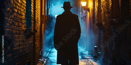 Mystery crime novel depiction of a fictional undercover detective agent in silhouette