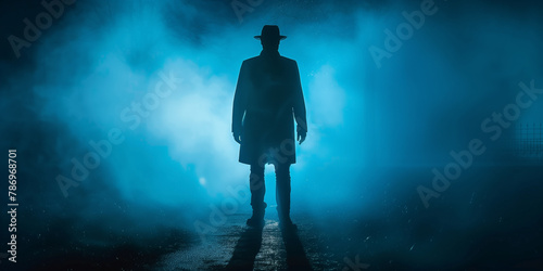 Mystery crime novel depiction of a fictional undercover detective agent in silhouette photo