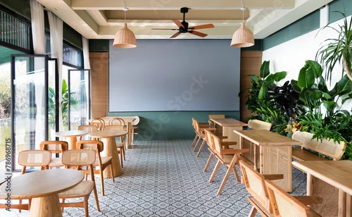 Fototapeta na wymiar Tables and chairs in the restaurant