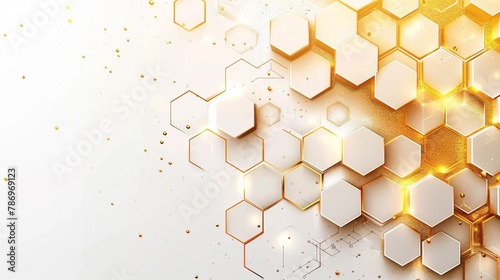 White background with hexagon pattern.