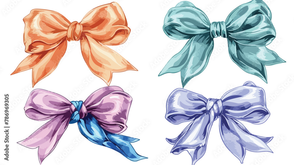 Four colorful Bow knots tie ups gift bows. Hand drawn
