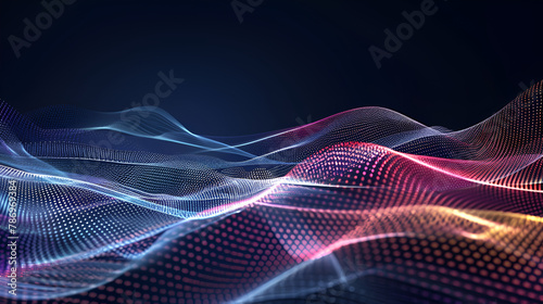 Futuristic blue background with intertwined dots.Lots of data ,background with abstract wave pattern ,Futuristic background of points and lines with a dynamic wave 