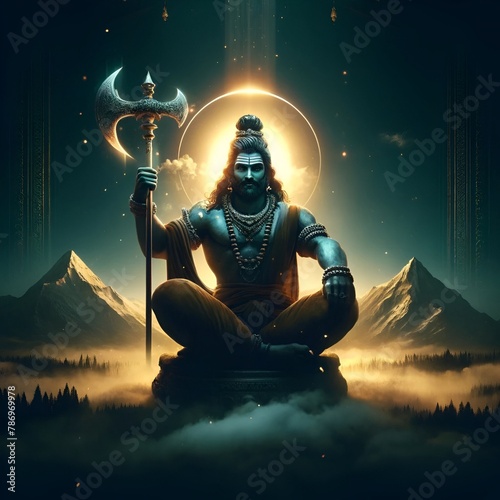 Parshuram jayanti background with lord parshuram with axe.