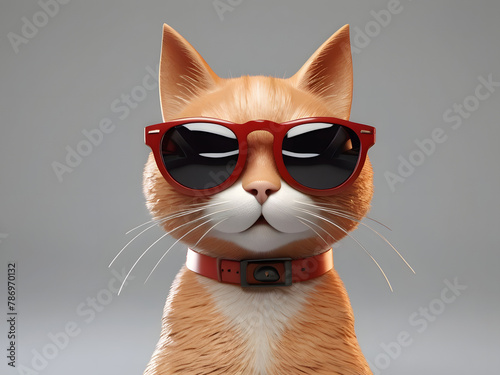 3d Portrait of a funny cat full face logo in sunglasses showing a gesture  isolated on a white background just face logo