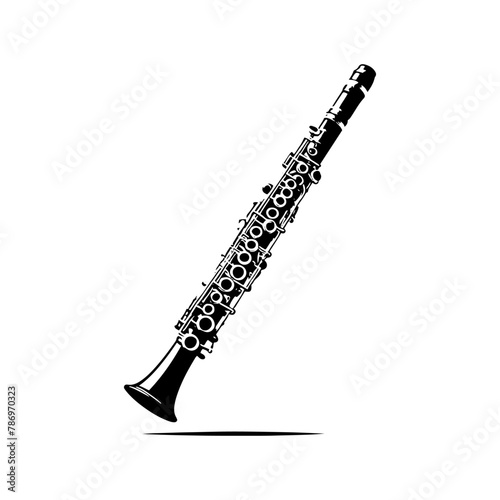 Smooth Melodies: Black Vector Silhouette of a Clarinet, Quintessence of Jazz and Classical Music- Clarinet Illustration- Clarinet vector stock.