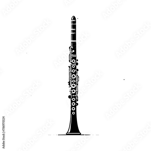 Smooth Melodies: Black Vector Silhouette of a Clarinet, Quintessence of Jazz and Classical Music- Clarinet Illustration- Clarinet vector stock.