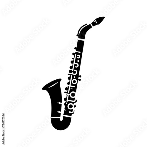 Smooth Melodies: Black Vector Silhouette of a Clarinet, Quintessence of Jazz and Classical Music- Clarinet Illustration- Clarinet vector stock.