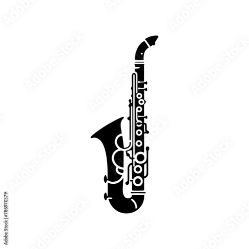 Smooth Melodies: Black Vector Silhouette of a Clarinet, Quintessence of Jazz and Classical Music- Clarinet Illustration- Clarinet vector stock.